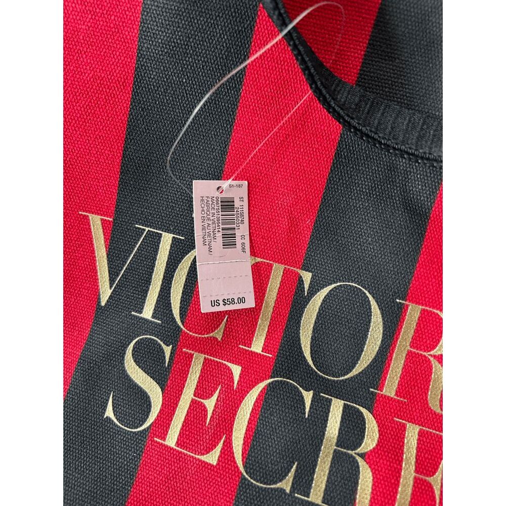 Victoria's Secret Red/Black Striped Large Tote/Beach Bag, NWT, Zipper, Crossbody - Picture 10 of 10